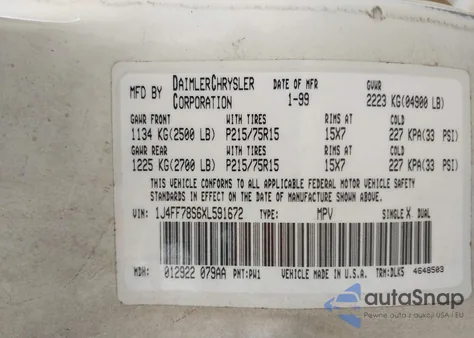 1999 Jeep Cherokee Classic from USA, damaged, VIN 1J4FF78S6XL591672